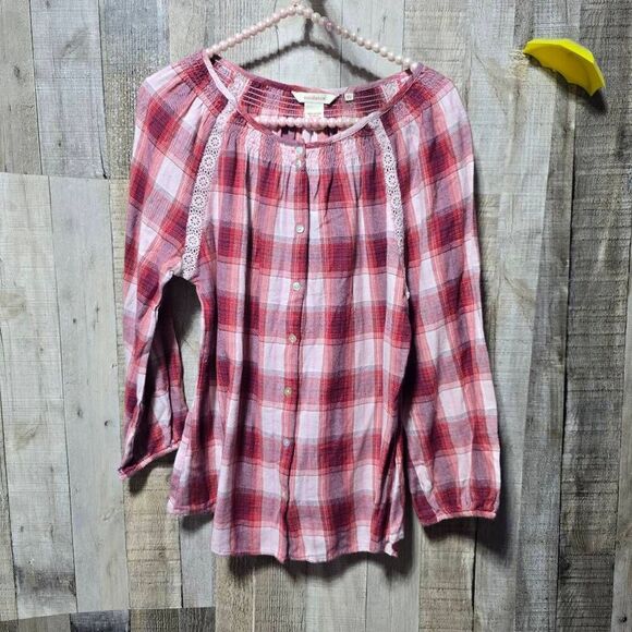 Sundance Tops - Sundance Red Pink Plaid Button Down Shirt XS Boho Preppy Femme Elle Woods Basic